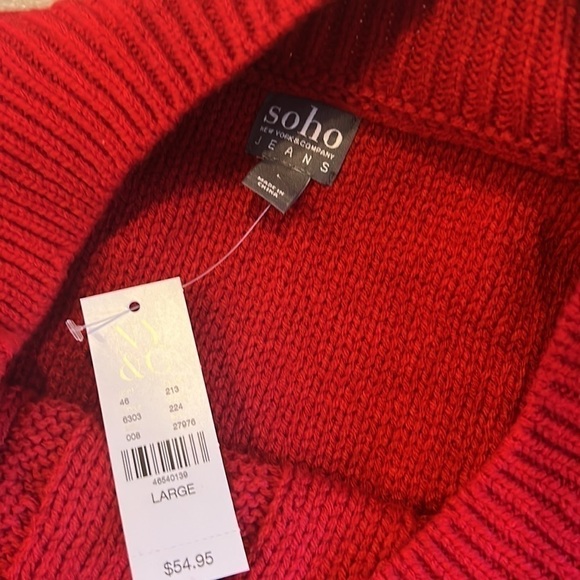 𝅺soho off the shoulder nwt red cable knit sweater size large - Picture 7 of 7